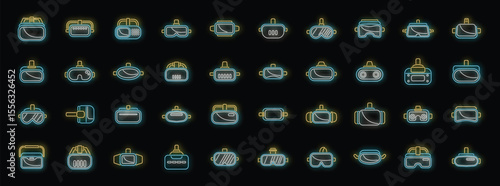 Explore a vibrant collection of neon vr headset icons, representing immersive gaming and virtual reality experiences