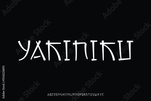 Decorative japanese style alphabet display font vector illustration. Food facade typeface