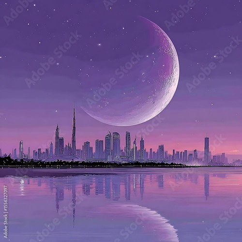 Cityscape moonlit night