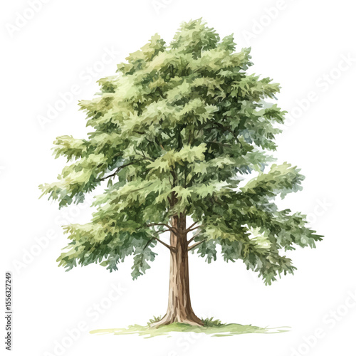 A Dawn Redwood Tree, watercolor vector, isolated on a white background.