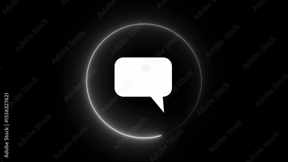 Naklejka premium White Chat Bubble Inside Glowing Circle on Black Background