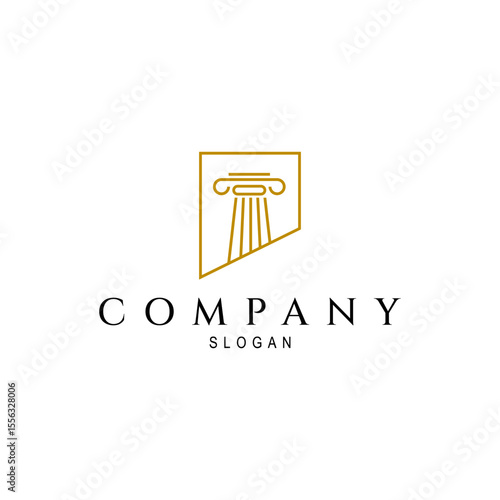 luxury gold pillar logo in frame with line art design style