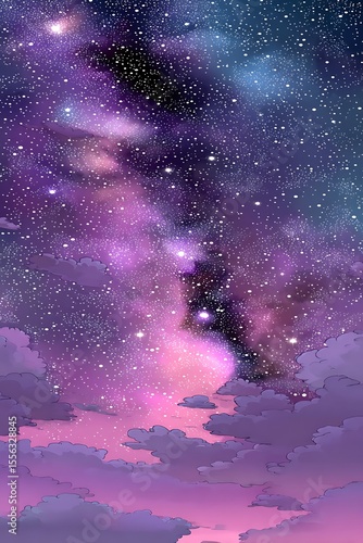 Night sky, colorful clouds, and stars