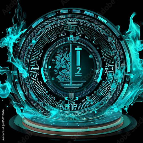 Circular emblem, digital art, futuristic