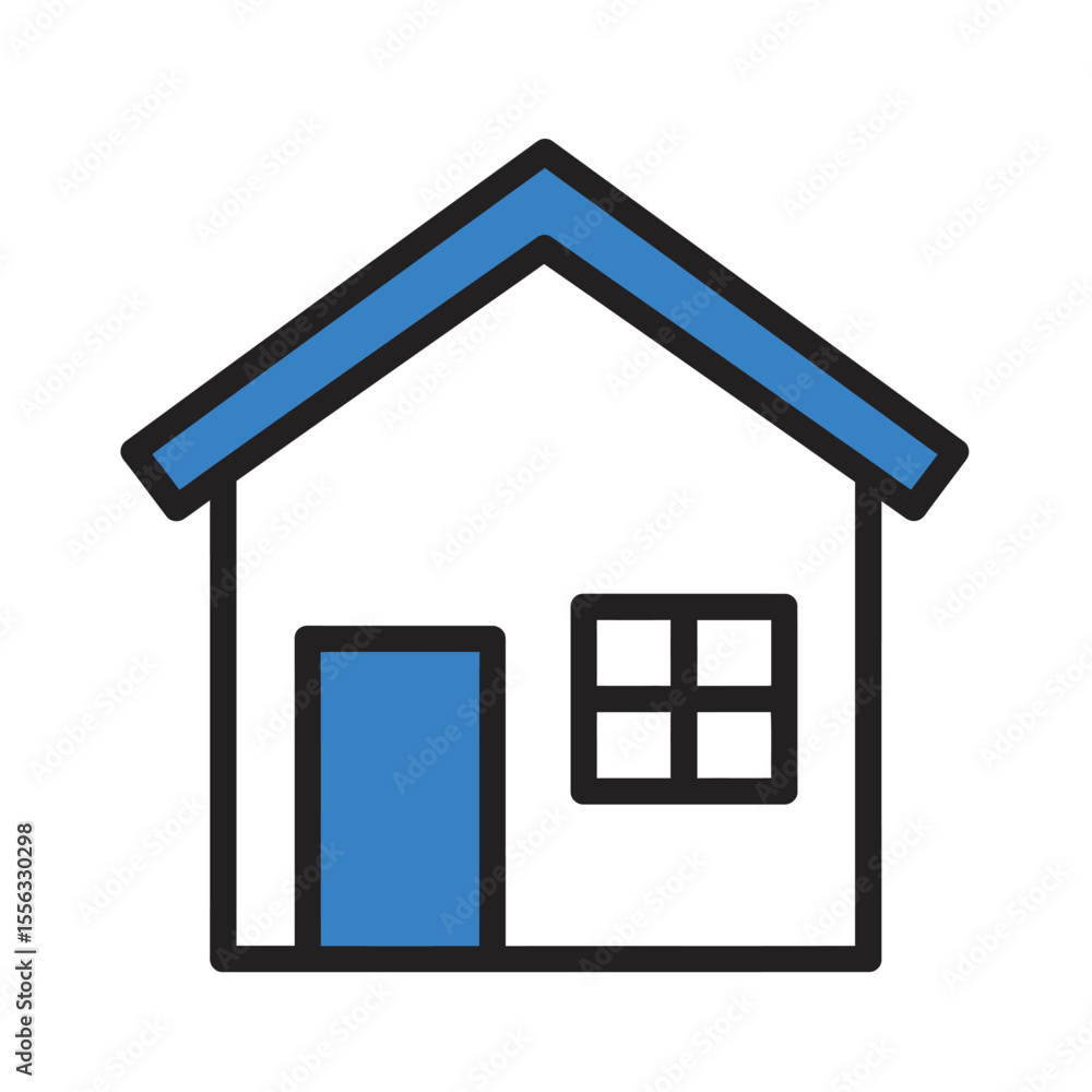 Blue house icon: A vector symbol for residential property, business, or web design, featuring a home illustration on a blue background Blue house icon: A vector symbol for residential property, business, or web design, featuring a home illustration on a blue background