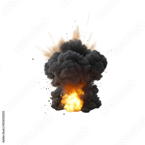 Fiery smoke explosion burst isolated on a transparent background