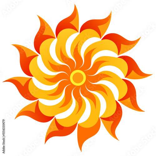 - A radiant, fiery mandala with swirling, vibrant orange and yellow patterns, resembling a solar bloom of light and warmth.