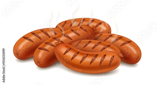 A realistic vector illustration of grilled sausages with grill marks and slight steam, centered on a clean white background
