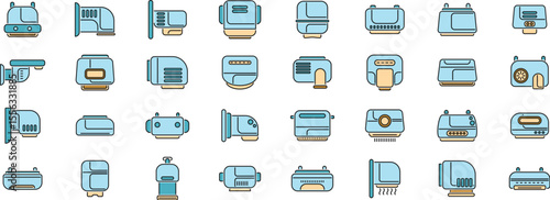 Collection of hand dryer icons in various designs, perfect for representing bathroom facilities and hygiene