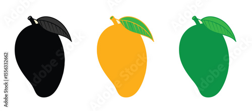 Mango icon vector set illustration. set vector illustration outline mango silhouette. mango with leaf.