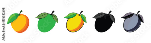 Mango icon vector set illustration. set vector illustration outline mango silhouette. mango with leaf.