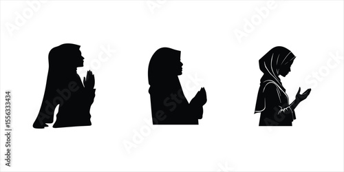 prayer icon vector set illustration on white background. islamic silhouette prayer icon. hijab icon set.
