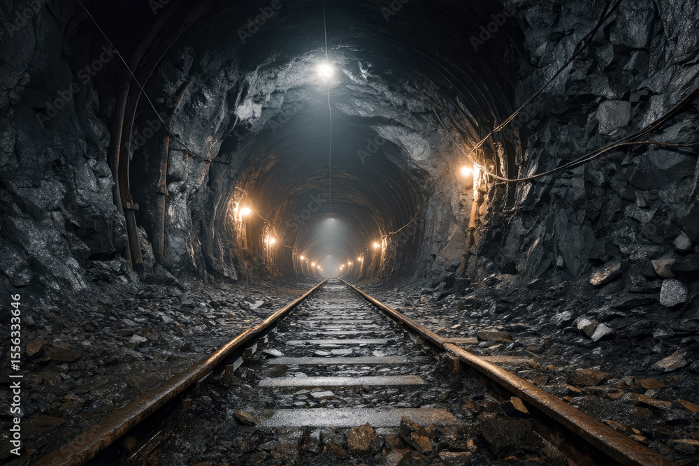 Fototapeta premium Mine gold underground tunnel railroad