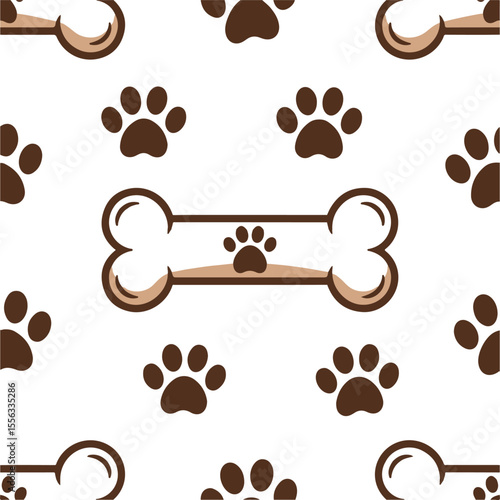 Dog paw and bone stroke seamless pattern