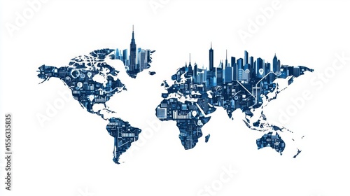 Wallpaper Mural A stylized world map featuring iconic buildings, symbolizing global architecture and cultural diversity. Torontodigital.ca