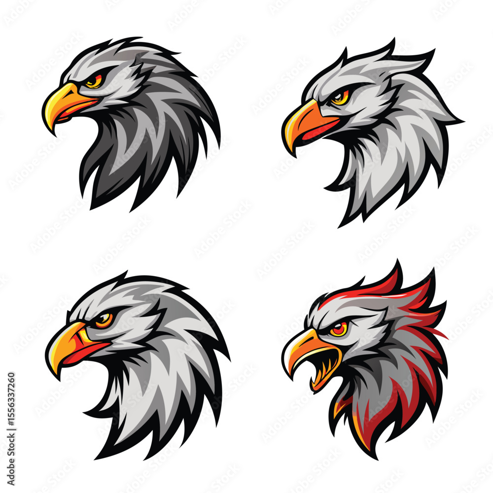 Fototapeta premium Eagle head logo icon vector art illustration set. Eagle silhouette vector illustration.