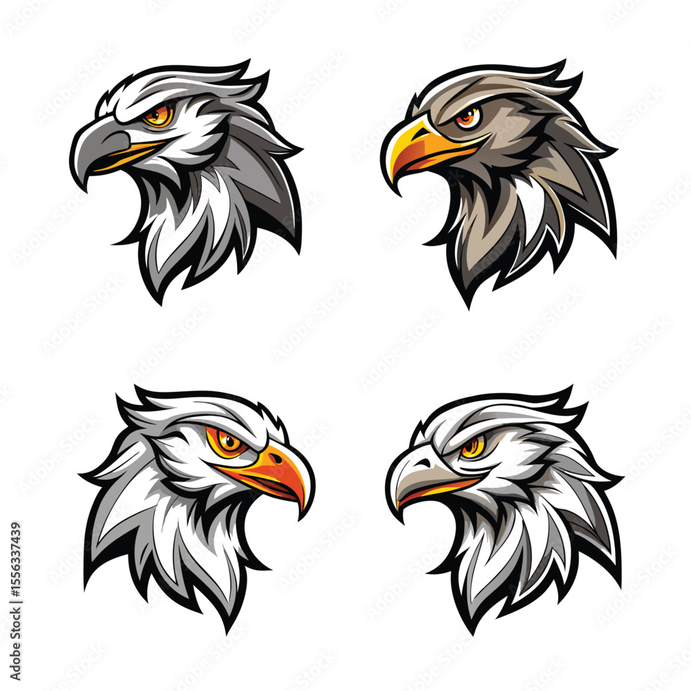 Fototapeta premium Eagle head logo icon vector art illustration set. Eagle silhouette vector illustration.