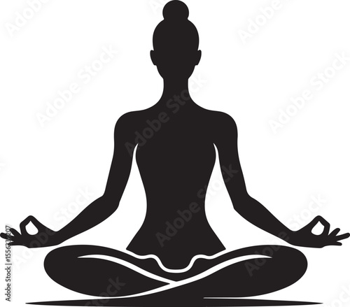 A serene silhouette of a woman meditating in a lotus pose, surrounded by a glowing radiant light symbolizing inner peace and mindfulness