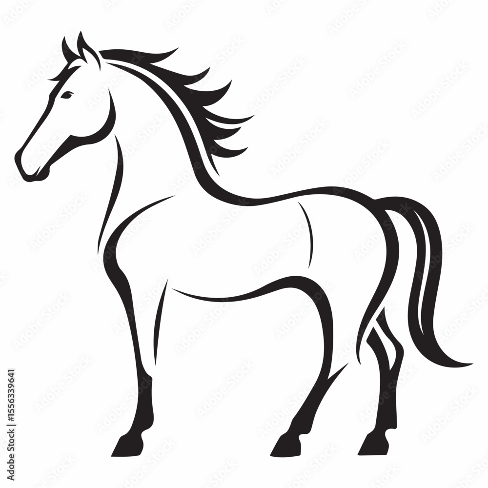 Obraz premium Minimal Horse Logo Design – Silhouette Style Vector Animal Icon, Elegant Line Art Graphic, Modern Equestrian Branding Symbol for Businesses