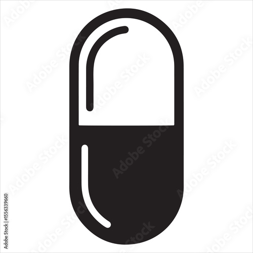 Simple black and white symbol of a pharmaceutical capsule