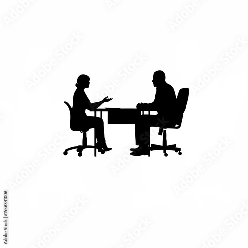 Silhouette of an HR professional interviewing a candidate on white background