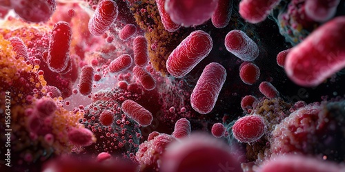 Microscopic view showcasing vibrant body cells and bacteria in intricate detail