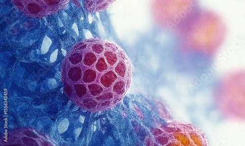 Microscopic view of abnormal lymph node tissue showing follicular pattern indicative of follicular lymphoma in a cancer research study