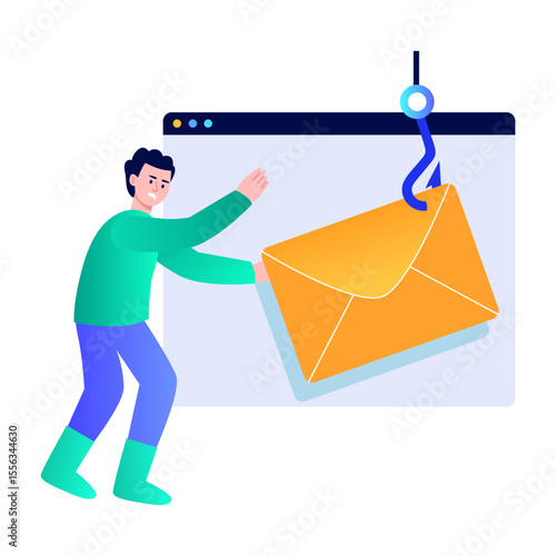 A flat style illustration depicting phishing email