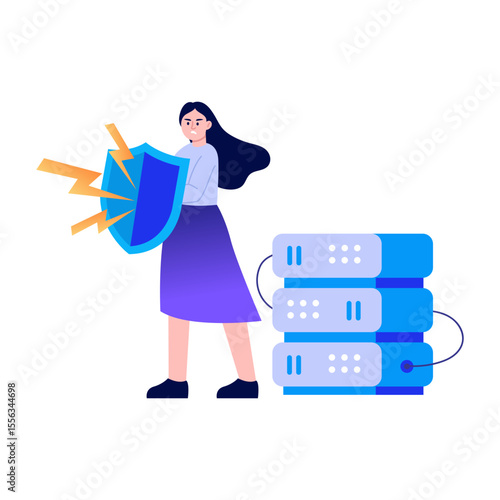 A flat style illustration showing cyber defence