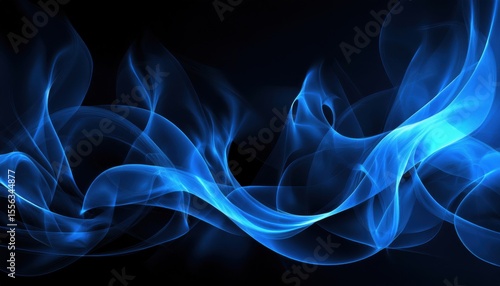 flowing abstract blue smoke on black background with glowing energy swirls for digital art or tech branding use