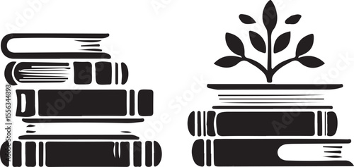 silhouette set stack school books icon vector, black color silhouette