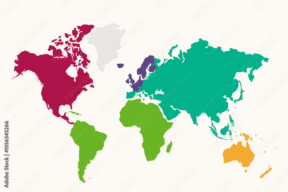 Obraz premium World map silhouette in color isolated on white background. Vector illustration