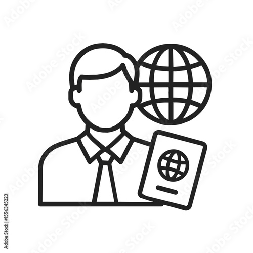 Travel Agent Icon with Globe and Passport – Tourism and Vacation Planning Illustration