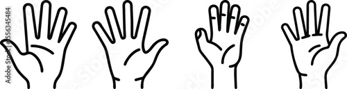 Four Simple Hand Drawings, Open Palm, Line Art, Vector Illustration
