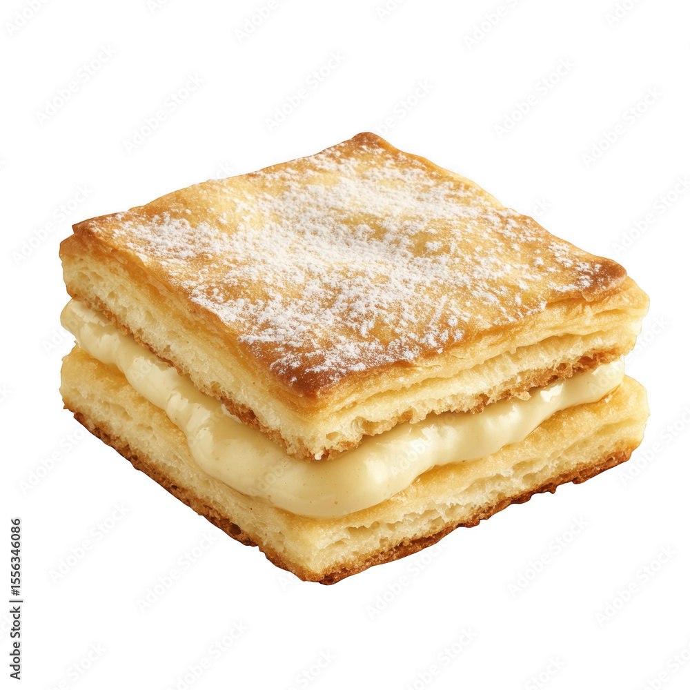Golden Puff Pastry Square Filled with Creamy Vanilla Custard Dessert Sweet Treat Isolated on a transparent background Golden Puff Pastry Square Filled with Creamy Vanilla Custard Dessert Sweet Treat Isolated on a transparent background