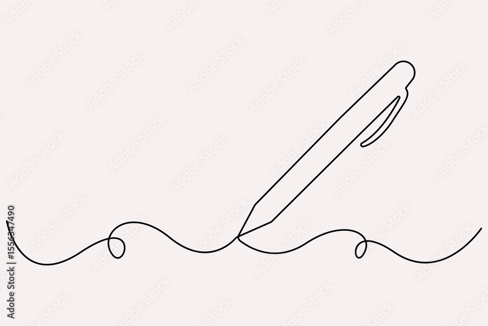 Fototapeta premium Continuous one line drawing of pen writing symbol outline vector illustration