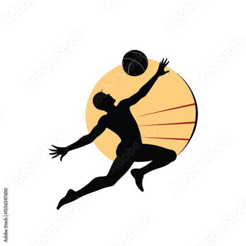 Silhouette Volleyball Player Spiking Ball – Sunset Background

