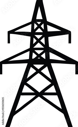 Black Silhouette of Electric Transmission Tower – Utility Infrastructure Vector Art