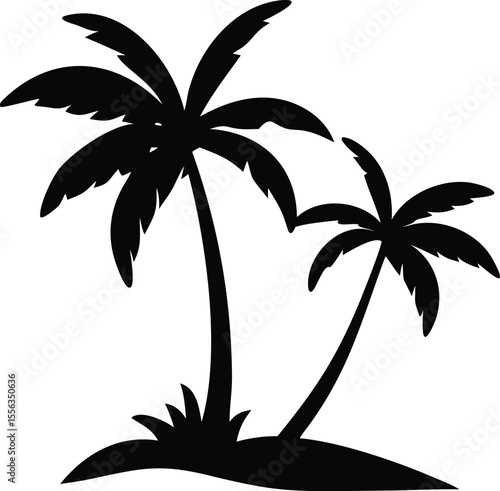 Tropical Palm Trees Black Silhouette – Exotic Beach Nature Vector Illustration