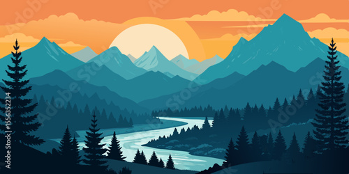 mountain landscape with fog