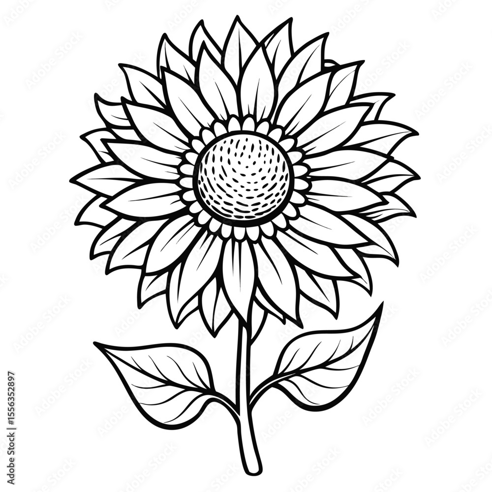 Fototapeta premium Detailed Black and White Sunflower Vector Illustration 