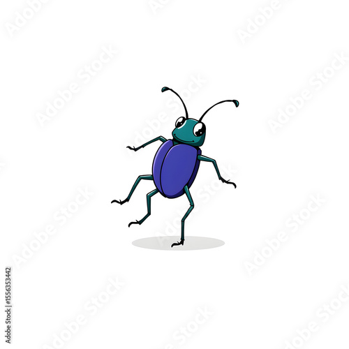 A blue bug is shown in a cartoonish pose, with its legs spread out
