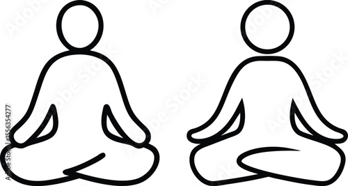 Simple Line Drawing of Two People in Lotus Yoga Position, Meditation...