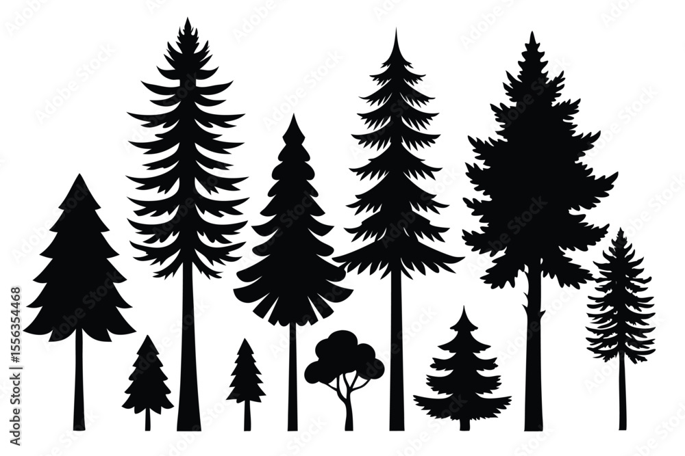 Obraz premium Collection of black silhouettes various evergreen trees