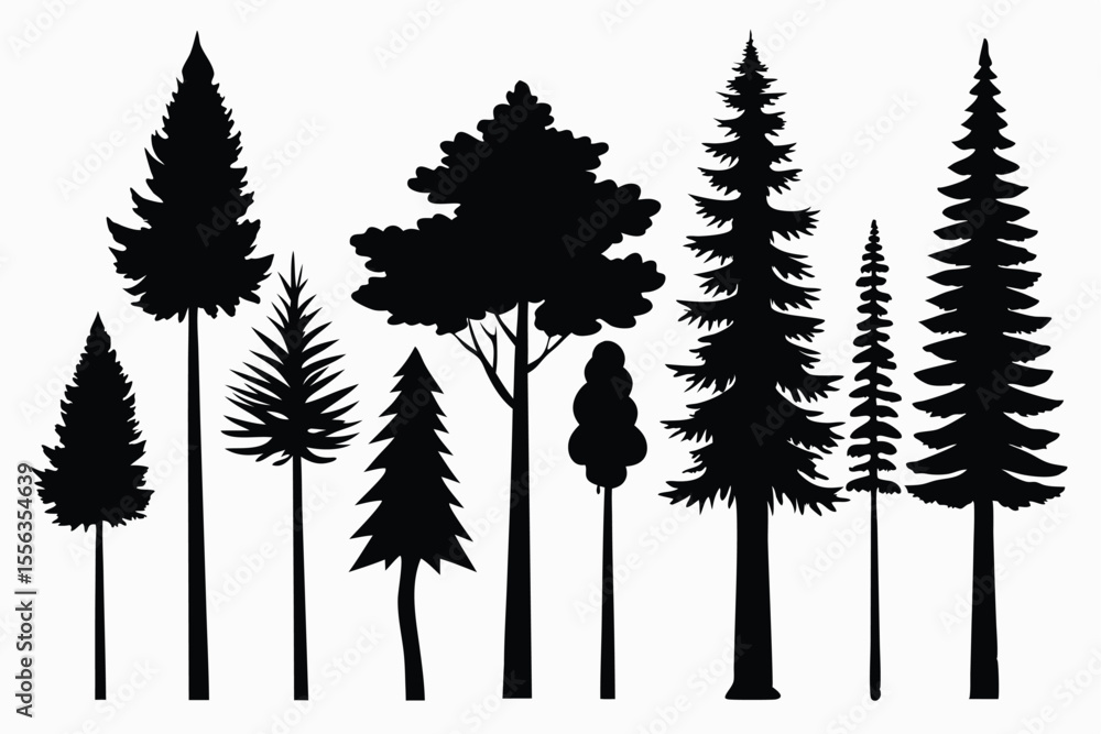 Fototapeta premium Collection of silhouettes various trees forest nature