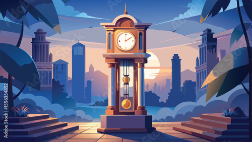 An old clock tower, a timeless landmark, stands tall against the city sky, its architecture defining the urban street