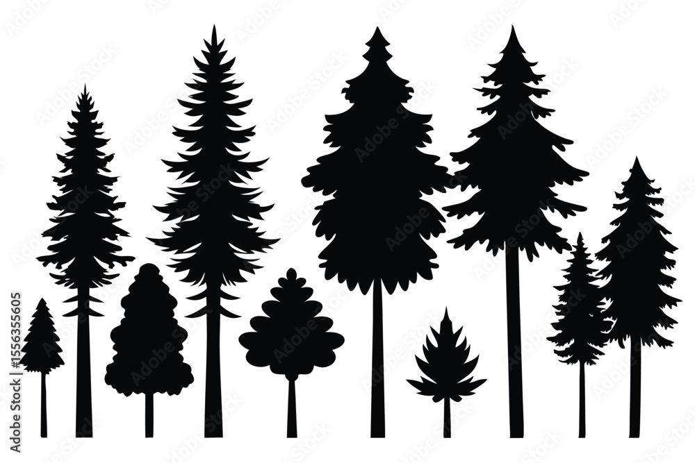 Fototapeta premium Tree set silhouette vector