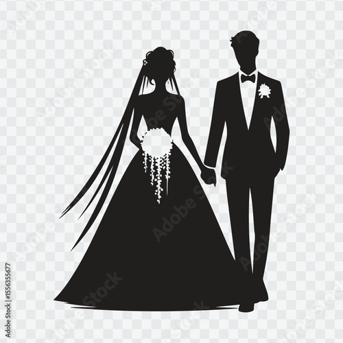 bride and groom silhouettes. Bride and groom silhouettes. Wedding silhouette black filled vector