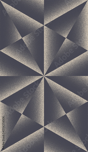 Abstract seamless vector pattern with stipple halftone grain and geometric mosaic structure. Bold hexagon and triangle shapes with retro eccentric style abstraction. Sharp, textured, unique background
