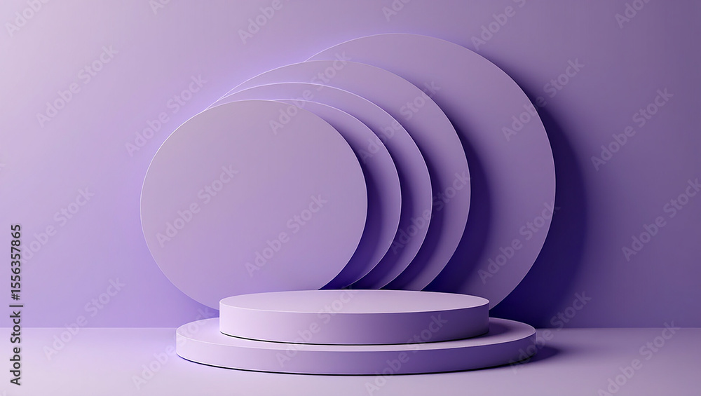Obraz premium Minimalist purple podium with layered circular background for product display